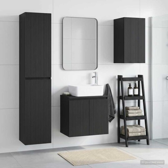 vidaXL Baderomsinnredningssett 3 stk. Svart 33 x 34,5 x 160 cm