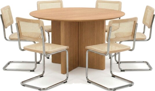 Edda spisegruppe rund 130 cm eik med 6 Build spisestoler Eik Edda spisegruppe rund 130 cm eik med 6 Build spisestoler Eik