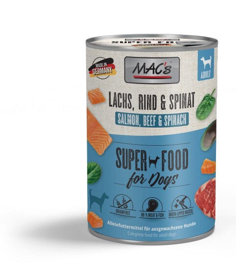 Mac'S Super Food For Dogs Laks Storfe Og Spinat Våtfôr 400G
