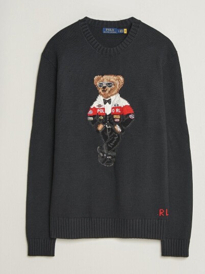 Polo Ralph Lauren Cotton Blend Bear Sweater Polo Black