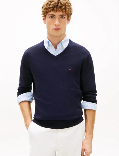Tommy Hilfiger Essential Cotton V Neck Navy S
