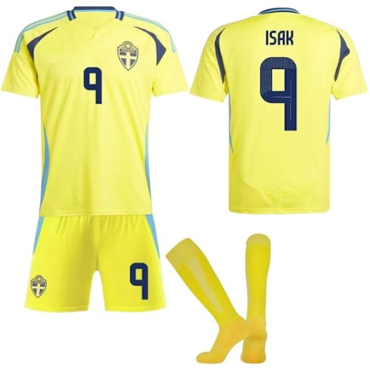 2024 2025 Sverige Landslag Barn Fotballdrakt Sett Nr. 9 Isak Fotballuniform Blå Gul Drakshorts Størrelse 22 NR. 9 ISAAC 22