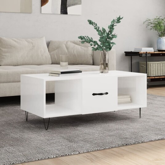 vidaXL Salongbord høyglans hvit 102x50x40 cm konstruert tre