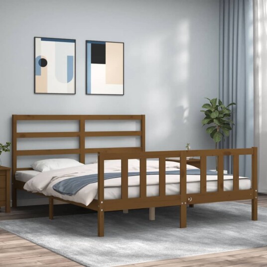 vidaXL Sengeramme med hodegavl honningbrun 5FT King Size heltre