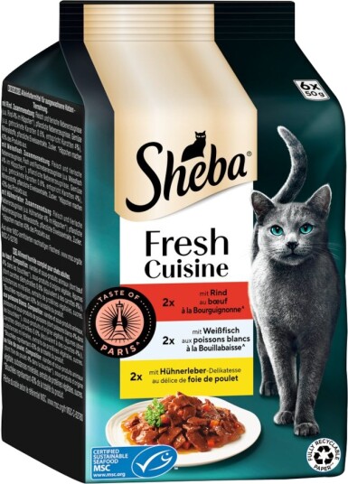 Sheba Våtfôr Fresh Cuisine Taste Of Paris Storfekjøtt Hvit Og Kyllinglever Fisk 6 X 50 G