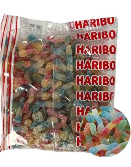 1 kg Haribo Fizzy Worms Vingummimarker med Forskjellige Sure Smaker