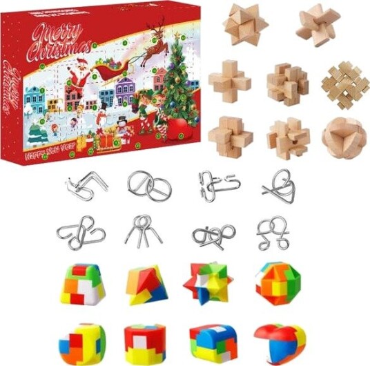 2025 Luban Lås Adventskalender for Voksne og Barn 24 dagers Metalltråd og Trepuslespill Adventskalender Leke