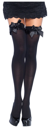 Leg Avenue Europe Knestrømper Svarte/Hvite med Rosetter Deluxe - Svart