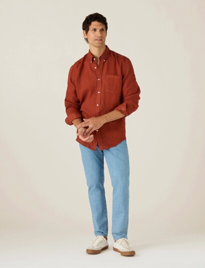 Lexington Clothing Casual Linen B.d Shirt   Burgundy   XL