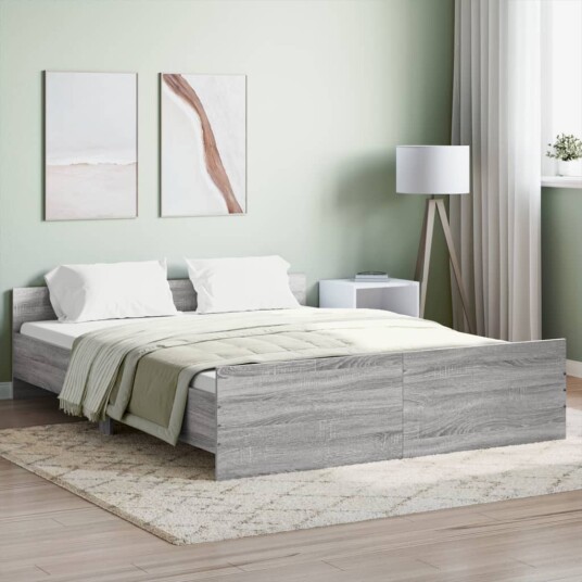 vidaXL Sengeramme med hode- og fotgavl grå sonoma 160x200 cm 8721012157224