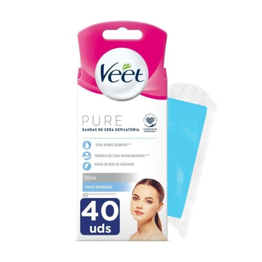 Veet Ansiktshårfjerningsstrips Veet Bandas De Cera Pure Følsomhud (40 Enheter)