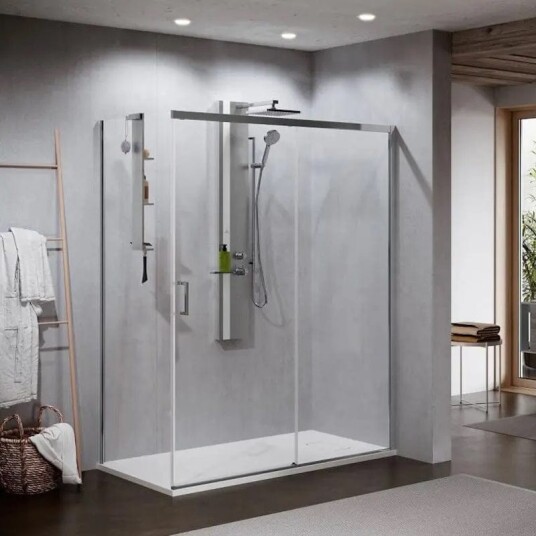 Novellini Zephyros 2.0 Ph-fh Fastvegg for Skyvedør 80-100cm Hvit Matt / 76cm Klart Glass