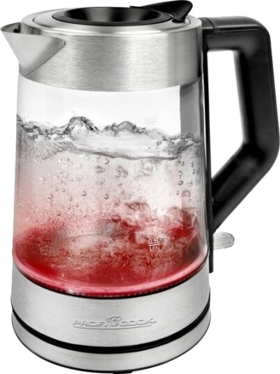 Proficook Vannkoker 1,7L 2200W Justerbar Termostat Glass Rustfritt Stål PC-WKS 1190 G