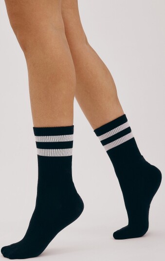 Organic Basics Core Stripe Crew Socks 2 Pack   Black   35 38