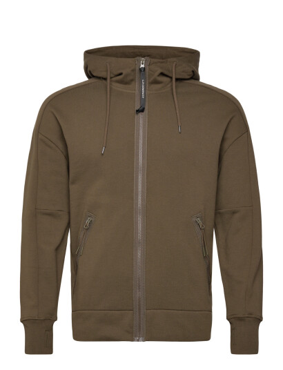 C.P. Company Diagonal Raised Fleece Goggle Zipped Hoodie Khaki green S