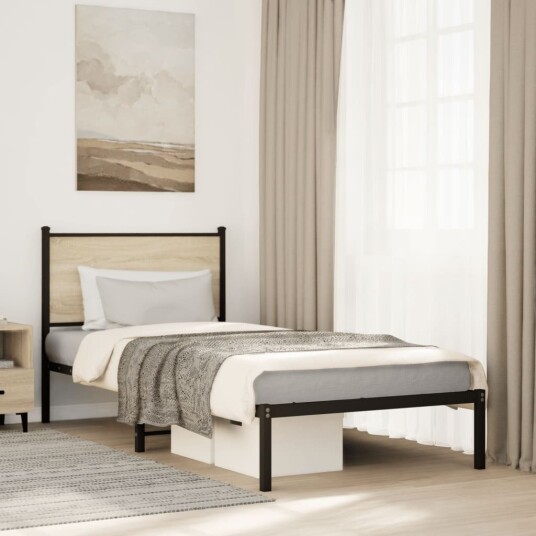 Sengeramme i metall uten madrass sonoma eik 90x190 cm 8721102952951 Sengeramme i metall uten madrass sonoma eik 90x190 cm 8721102952951