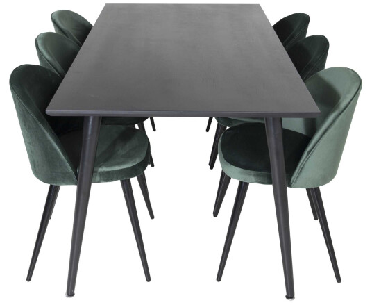 Venture Design Dipp & Velvet spisegruppe Svart/grønn 6 st stoler & bord 180 x 90 cm