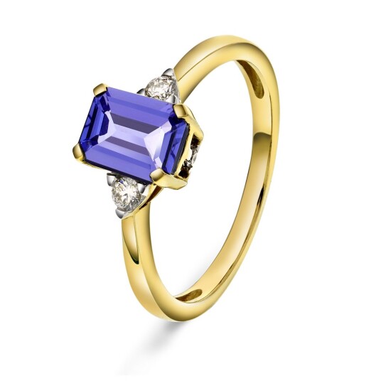 Michelle ring i 585 gult gull med diamanter 0,10 ct og tanzanitt sten størrelse 54 Michelle ring i 585 gult gull med diamanter 0,10 ct og tanzanitt sten størrelse 54