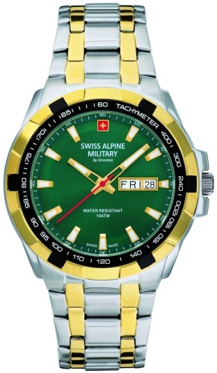 Swiss Alpine Military Herreklokke 7043.1144 Day Date Grønn/Gulltonet Swiss Alpine Military Herreklokke 7043.1144 Day Date Grønn/Gulltonet