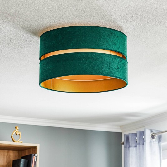 Euluna Duo taklampe av tekstil, grønn/gull, Ø40cm