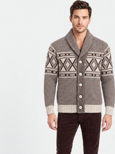 Fly3 Cardigan islandic shawl collar wool cashmere XL rød herre