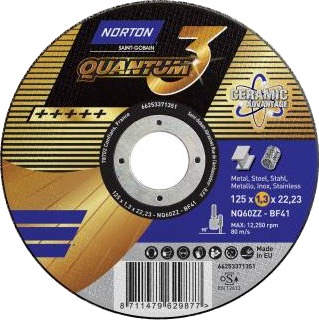 Norton Quantum 3 Kappsikring 125x1,3x22mm for Stål og Rustfritt Stål Norton Quantum 3 Kappsikring 125x1,3x22mm for Stål og Rustfritt Stål