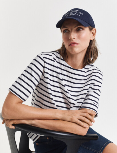 GANT Stripe Boatneck Ss T-Shirt - White - XL