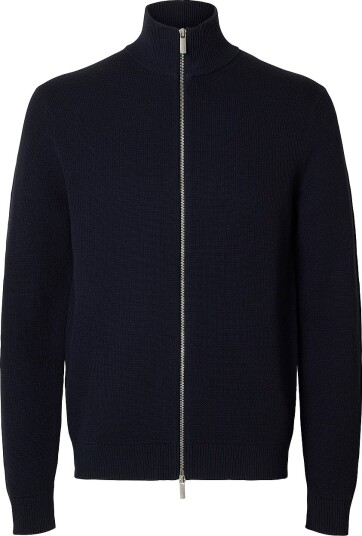 Selected Homme Kardigan Slhdane LS Knit Structure Full Zip Blå