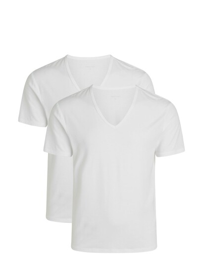 URBAN QUEST 2-Pack Men Bamboo V-Neck Undershirt - White - S