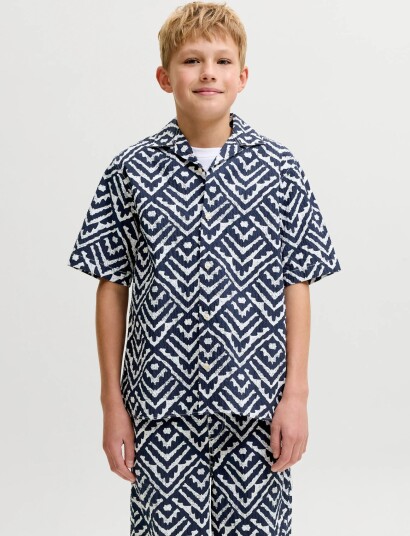 Jack & Jones Jjmilo Seersucker Resort Shirt Ss Jnr Navy 152