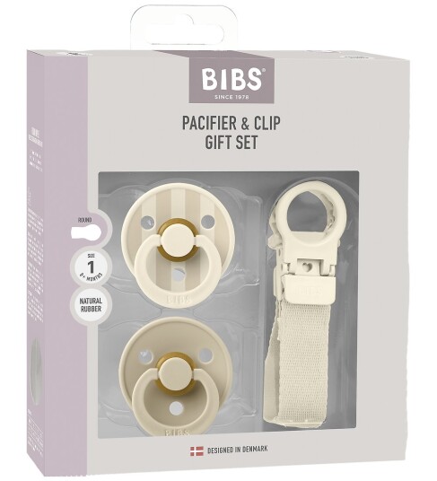 BIBS Pacifier & Clip Gift Set   Ivory   1 sett
