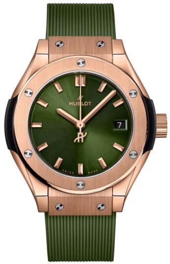 Hublot Dameklokke 591.OX.8980.RX Classic Fusion Grønn/Gummi Ø29 mm Hublot Dameklokke 591.OX.8980.RX Classic Fusion Grønn/Gummi Ø29 mm