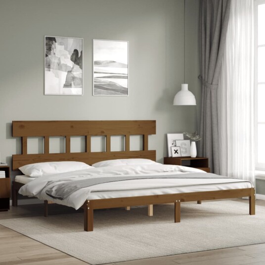 vidaXL Sengeramme med hodegavl honningbrun 200x200 cm heltre vidaXL Sengeramme med hodegavl honningbrun 200x200 cm heltre