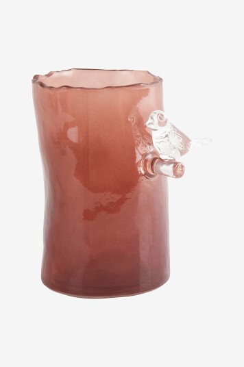 Present Time   Vase Bird On Branch Small   Rød