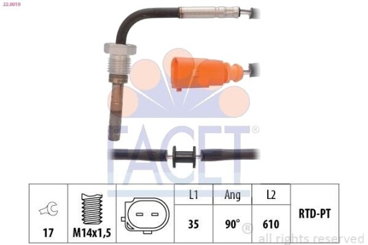 Sensor, eksostemperatur FACET 22.0019