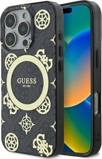 GUESS IML Peony On 4G MagSafe Mobildeksel for iPhone 16 Pro - Svart