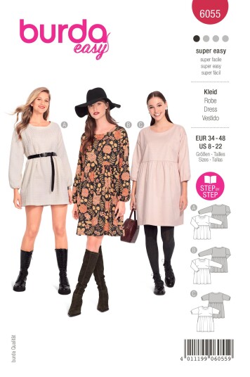 Burda 6055 - Kjole EUR: 34-48, US: 8-22