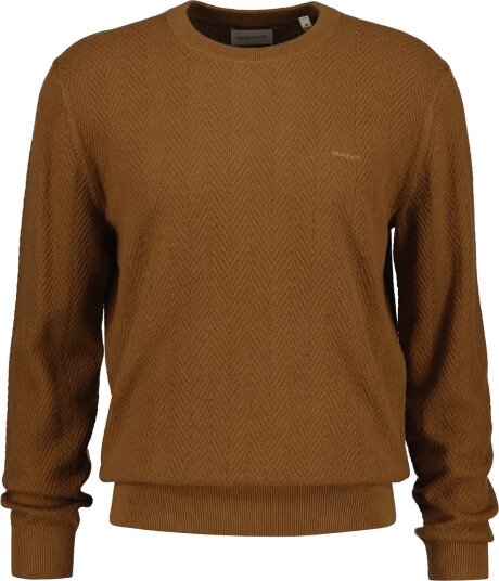 Gant Herringbone Textured C Neck Brown XL