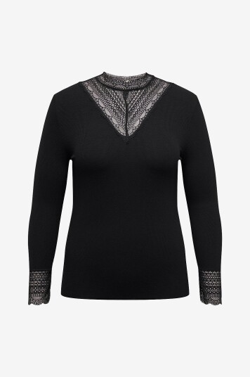 Only Carmakoma - Topp carTilde Rib Lace L/S Top Jrs - Svart