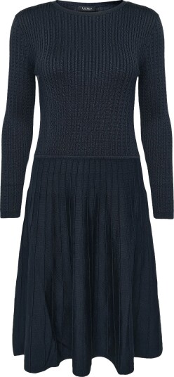 Lauren Ralph Lauren Mini Cable & Rib Knit Long Sleeve Dress   LAUREN NAVY   M
