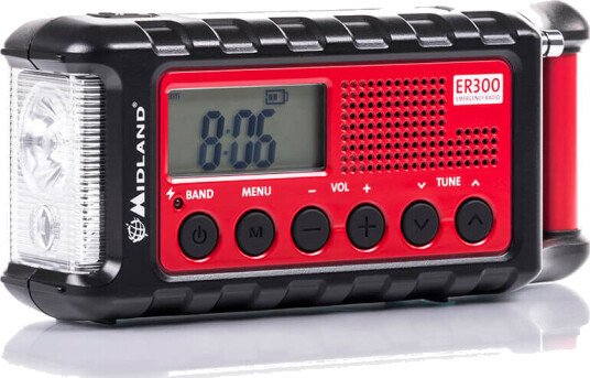 Midland ER300 Nødssituasjonsradio og Powerbank med Solcelle, Rød/Svart