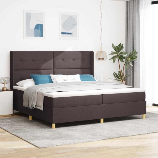 Box Spring Seng med Madrass Mørk Brun 200x200 cm Stoff