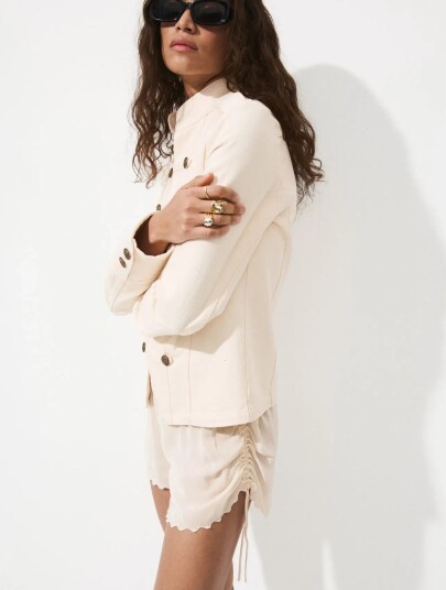 Mango Fitted Jacket With Band Collar   Beige   L