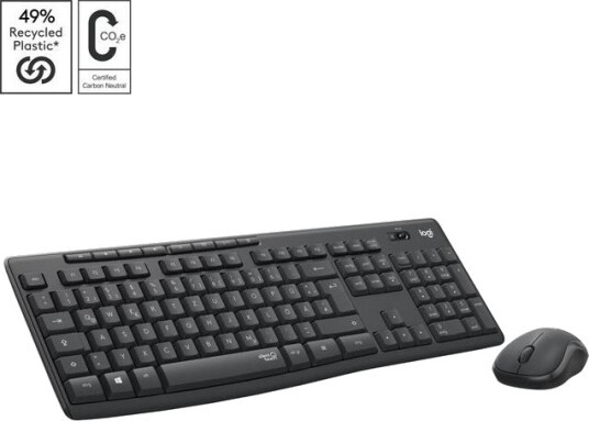 Logitech MK295 Silent keyboard and mouse set QWERTZ Swiss graphite Tastatur & Mussett Sveitsisk Svart Logitech MK295 Silent keyboard and mouse set QWERTZ Swiss graphite Tastatur & Mussett Sveitsisk Svart