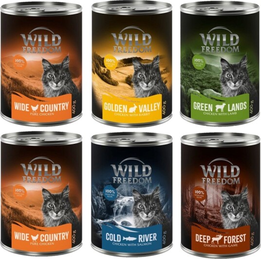 Wild Freedom Våtfôr Adult Blandet Pakke 1 Laks Kanin Vilt Kylling Lam 6 X 400 G