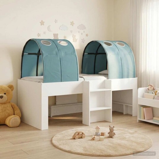  Seng med tunnel 4 pcs Hvit og lyseblå Konstruert tre