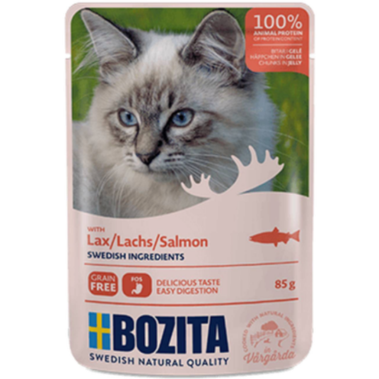 Pose Med Laks I Gelé 12 X 85 G Katt Kattefôr Våtfôr Bozita Katt
