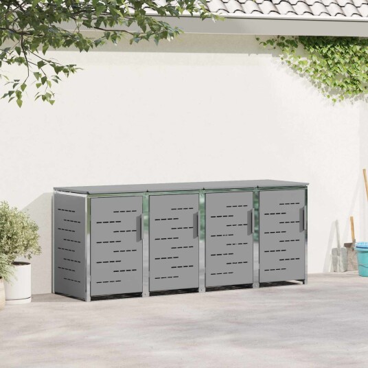 vidaXL Avfallsbeholderoppbevaring for 4 Bins 240L Rustfritt stål Grå