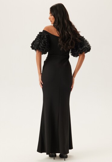 Goddiva Bardot Ruffle Sleeve Maxi Dress