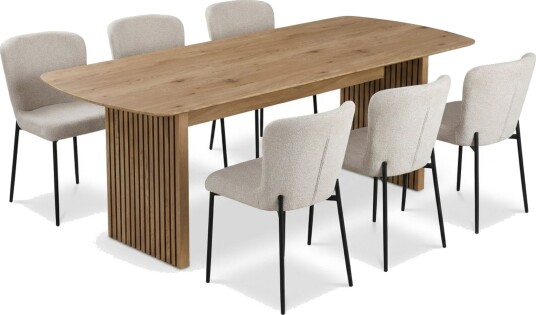 Richeto Spisegruppe Eik 240 cm med 6 Elsie Spisestoler - Eik/Hvit